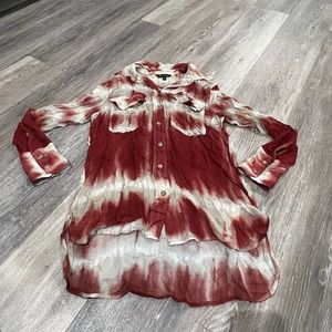 Massimo Dutti Red White Tie Dye Button up Blouse size 2
